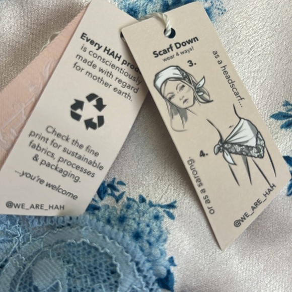 NWT We Are HAH Scarf Down Ditsy Floral French Blue White Skirt Top Head Wrap - Picture 8 of 9